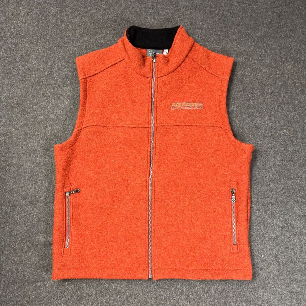 Ibex Mens Large Orange 100% Wool Full Zip Vest Octane Fitness Made in USA